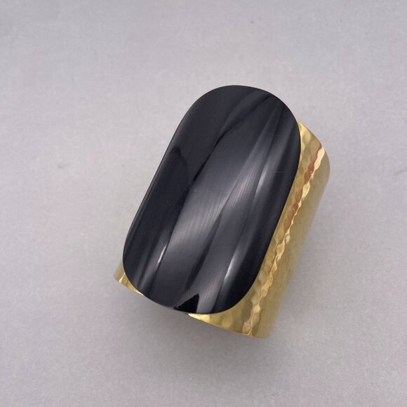 Bisjoux Solid Brass Handmade Hammered Textured Wide Tahiti Cuff Bracelet - Picture 7 of 9